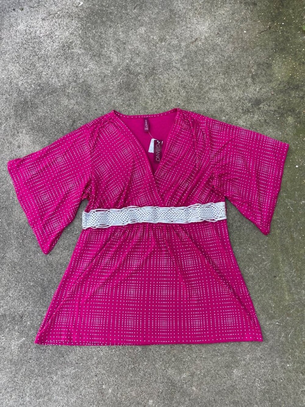 NWT Vintage Y2K Gitano Top Tunic Magenta Bell Sleeves Belt Babydoll V Neck 3X